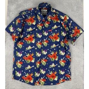 Dixxon Flannel Co Hawaiian Shirt Mens Large Blue Tropical Floral Snap On Tools